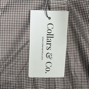 Collars &‎ Co Polo Shirt Mens Medium Brown Houndstooth Dress Collar Short Sleeve